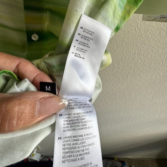 John Elliott New Green Printed Cotton Blend Voile 2/ M Shirt - Picture 7 of 10